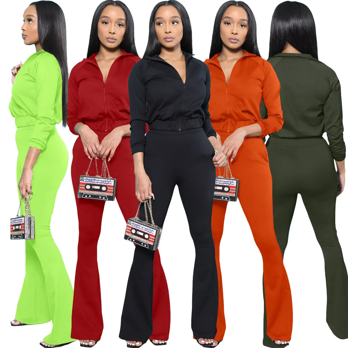 

Amazon Hot Sale Sport Women Clothing Solid Color Long Sleeve Hoodies and Bodycon Pants Casual Two Piece Set