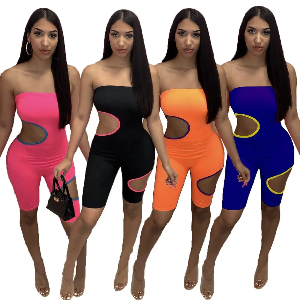 

MT96-8355 New fashion women's casual ripped color matching jumpsuit