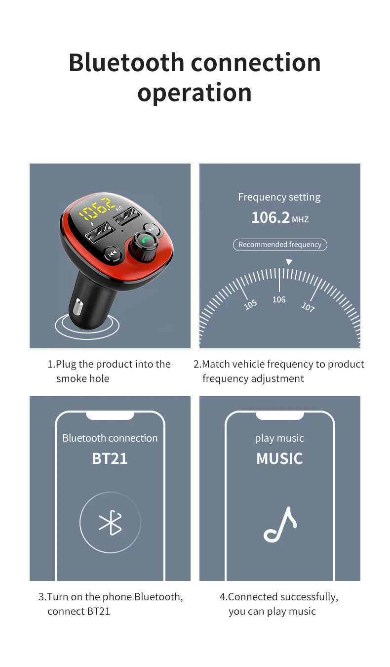 BT21 2019 the newest bluetooth car MP3 player 3.1A quick charger A2DP music playing 2 port usb car charger 12v/24v