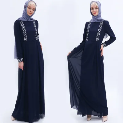 

LSY172 pearl chiffon muslim long dress embroidery lace Islamic Clothing Fashion Kimono Arabic Style Dubai Muslim Ab, Pic