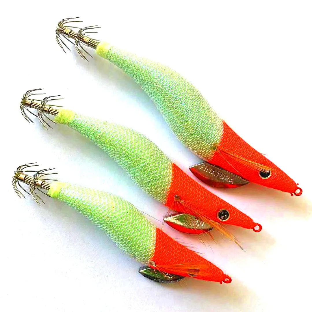 

Luminous with Ringing Beads Simulation Wooden Shrimp Bait with 2.5# / 3.0# / 3.5# Squid Jig Hook Lure