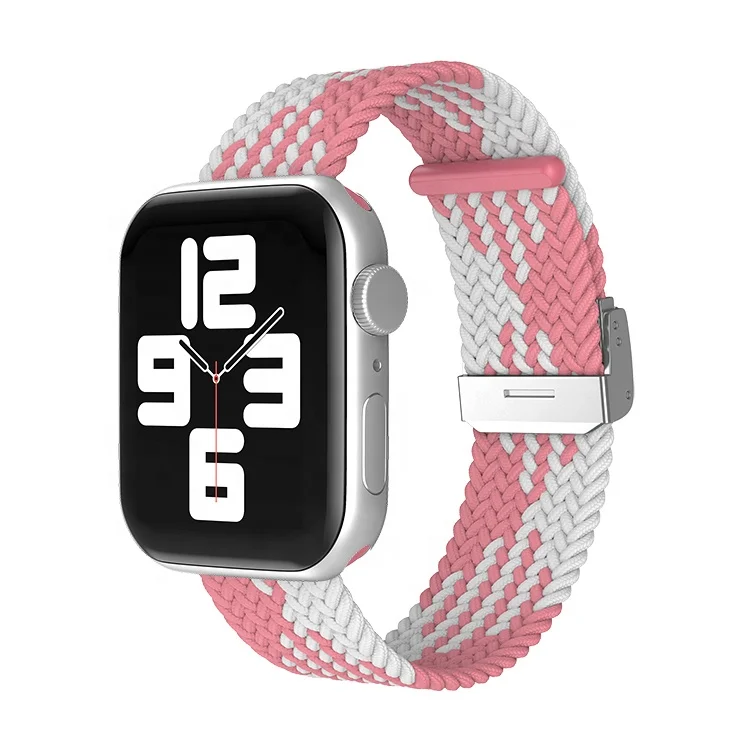 

2021 Braided Straps with Metal Buckle Nylon Fabric Elastic Bracelet for Apple Watch Band 41MM 45MM, Optional