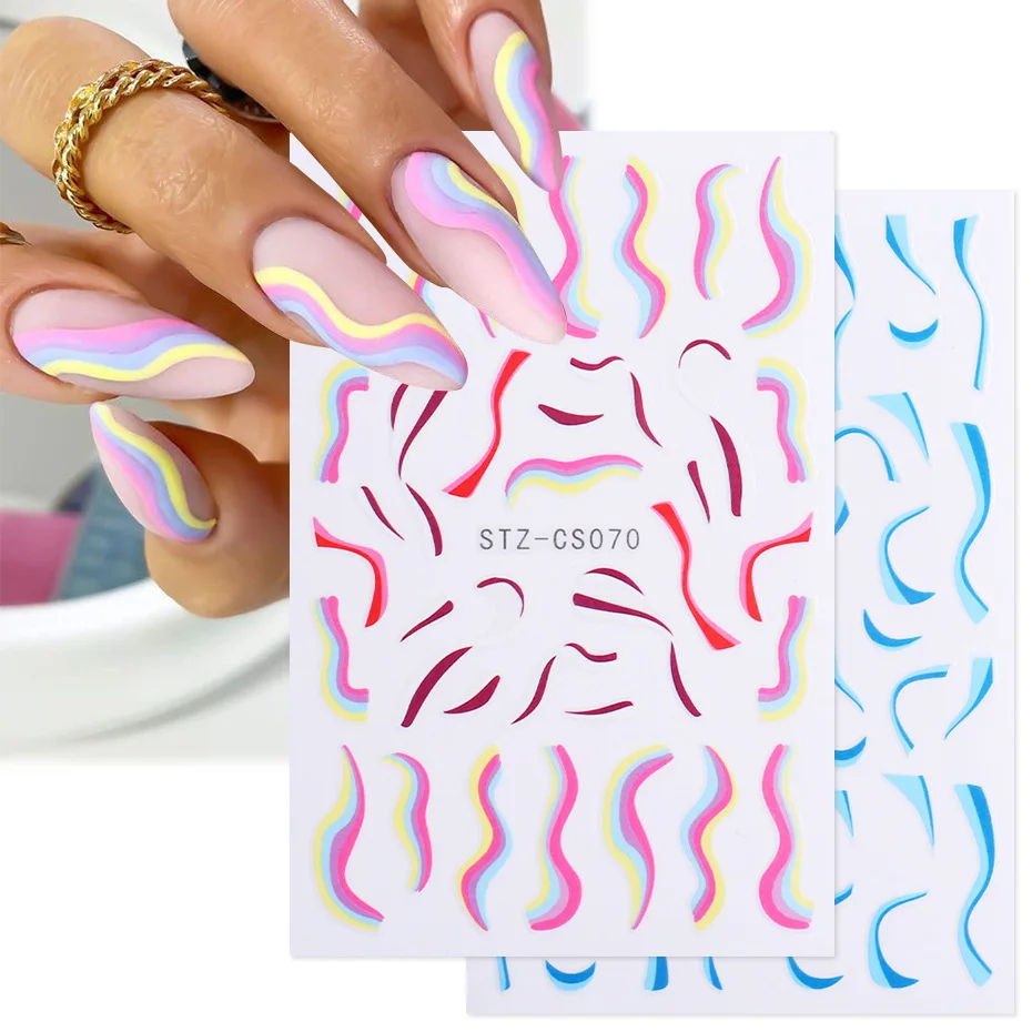 

French Line Nail Sticker Swirl Wave Geometric Sky Cloud Snowflakes Simple Strip Decal Abstract Sexy Girl Manicure Nail Stickers, As shown