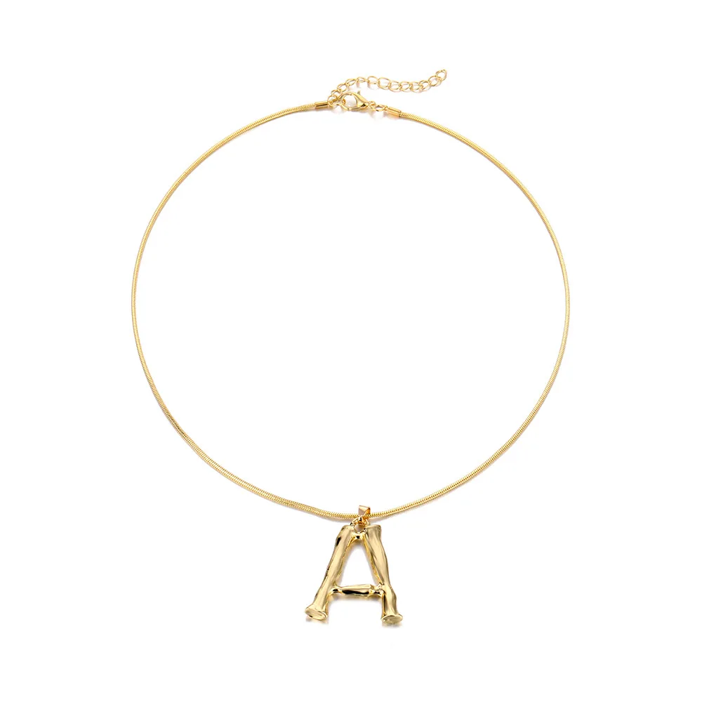 

New Trendy Jewelry Single 26 Letter Choker Bamboo Style Alphabet Shape Initial Letter Jewelry Charm Pendant Necklace