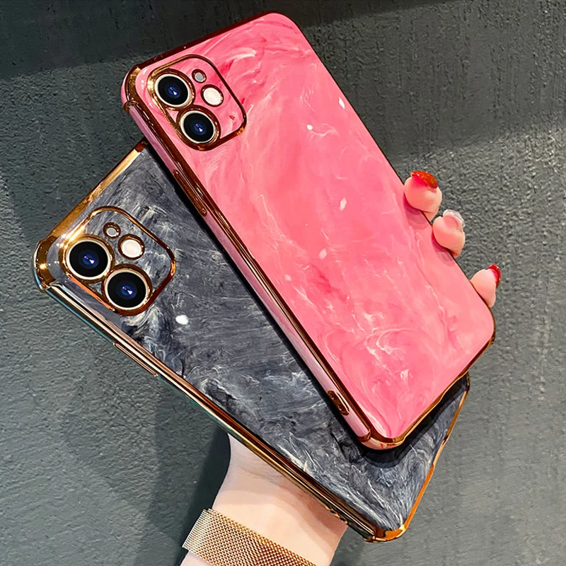 

For iPhone 13 Pro Case Luxury Marble Electroplated Gold Plated Case for iPhone XR 12 11 11Pro Max SE 2020 7 8 Plus Cover