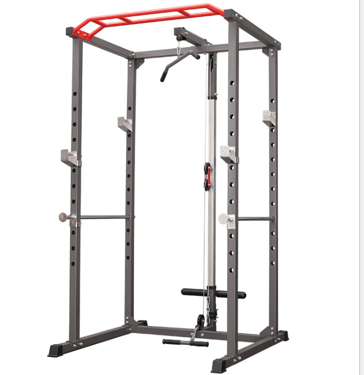 

Foldable smith squat power rack with pulley body building gym equipment flat bench power cage multi function fitness equipment