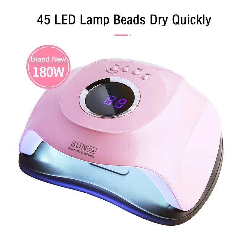 

SUN M3 180W UV LED Nail Lamp with Sensor LCD Display Curing Nail Gel Polish Manicure Tool 45 LEDs Smart Nail Dryer, White,pink,green