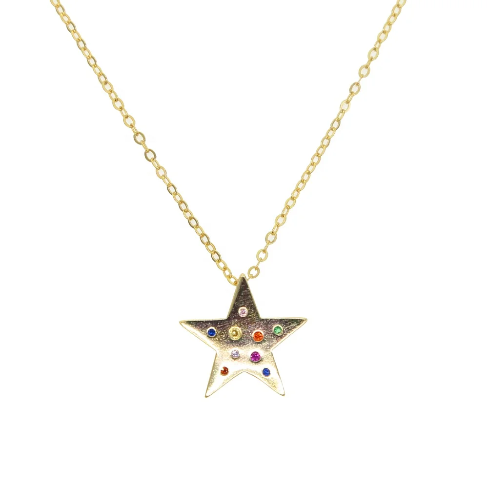 

Dropshipping Gold color cz paved Star north star charm pendant necklace for women rainbow cz trendy fashion wedding jewelry