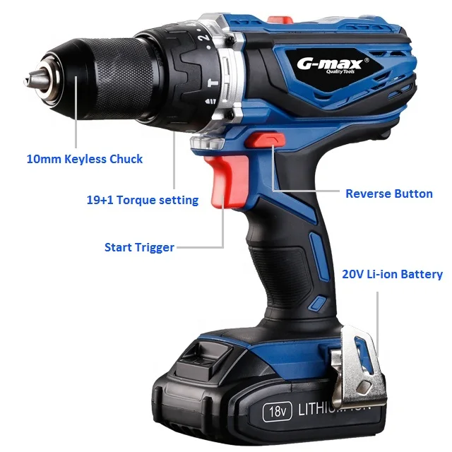 
HERZO power tools 18V Professional Li-ion Cordless Drill With 10mm Keyless Chuck HCD18 