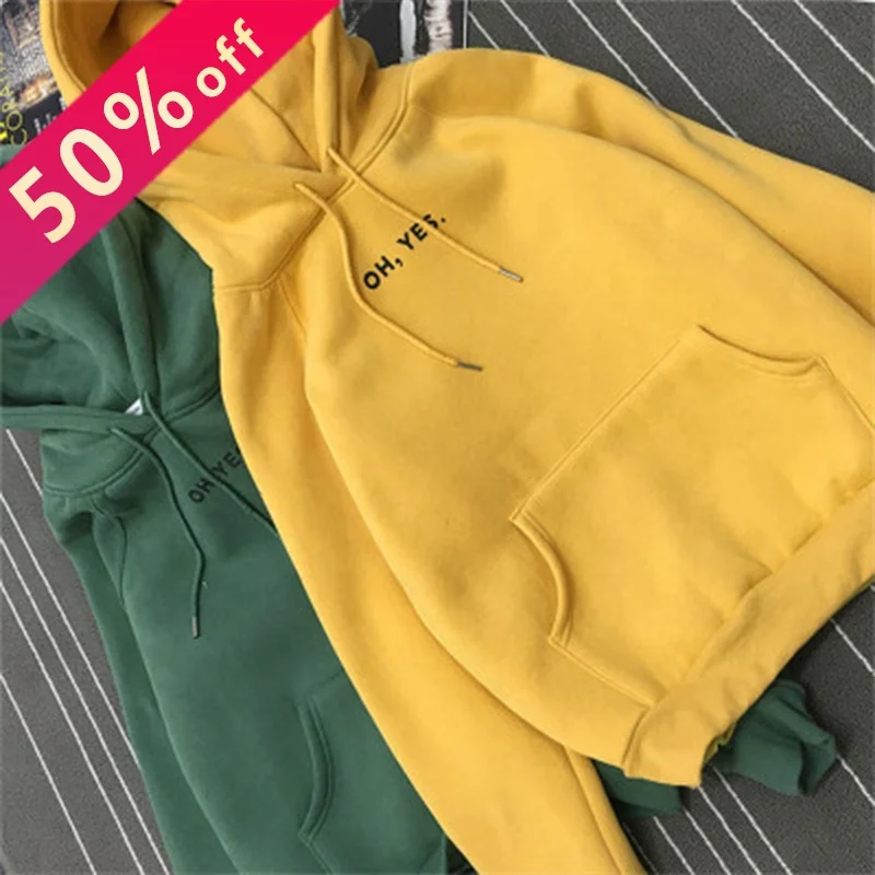

UP-Autumn and Winter Fashion Hooded Sweater Women's Korean Students' Loose Plush and Thickened Pullover solid women hoodies