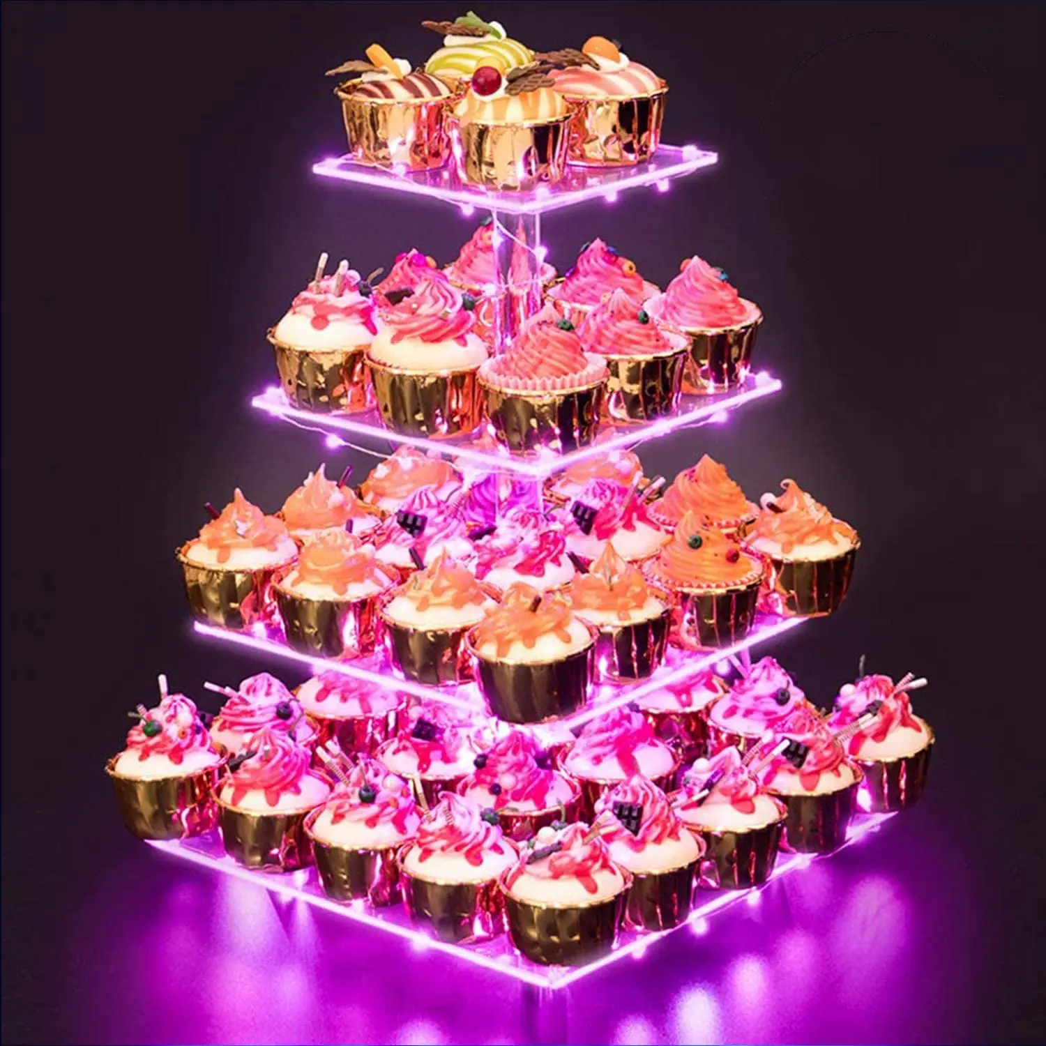 5Tier Acrylic Square Cake Cupcake Stand Tower Display Birthday Wedding Party 