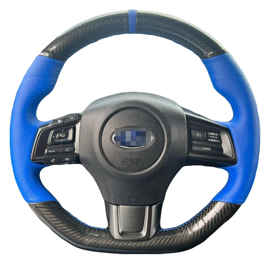 

Custom Hand Stitching Carbon Fiber Blue Leather Steering Wheel Cover Wrap for Subaru WRX STI Levorg 2015 2016 2017 2018 2019