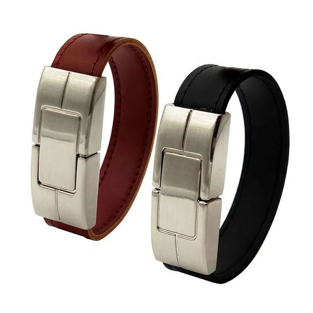 

Business Gift OEM Logo Bracelet Pen Drive Leather Wristband USB Flash Drives