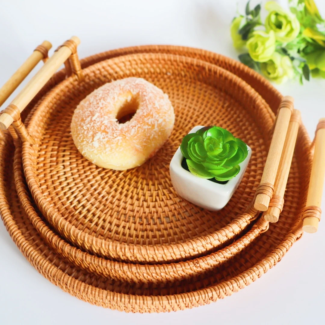 

Hand Woven Decorative Bread Fruit Basketround serving tray rattan tray