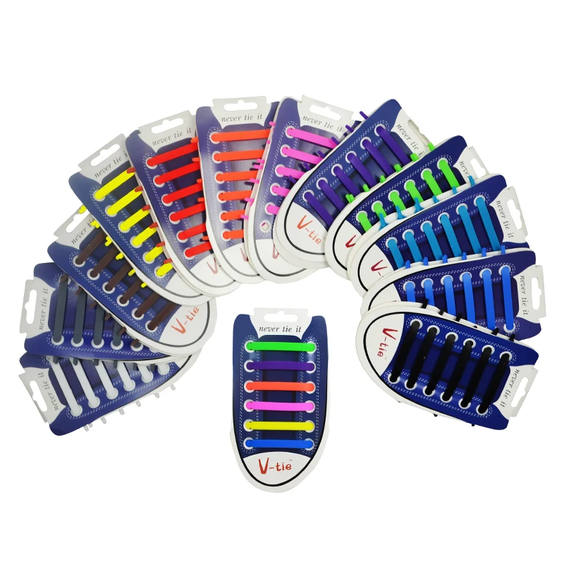 

New Product Innovation Anti-slip colorful silicone no tie shoe laces 12pcs colorful shoelaces, Yellow,purple,blue, green,orange,pink