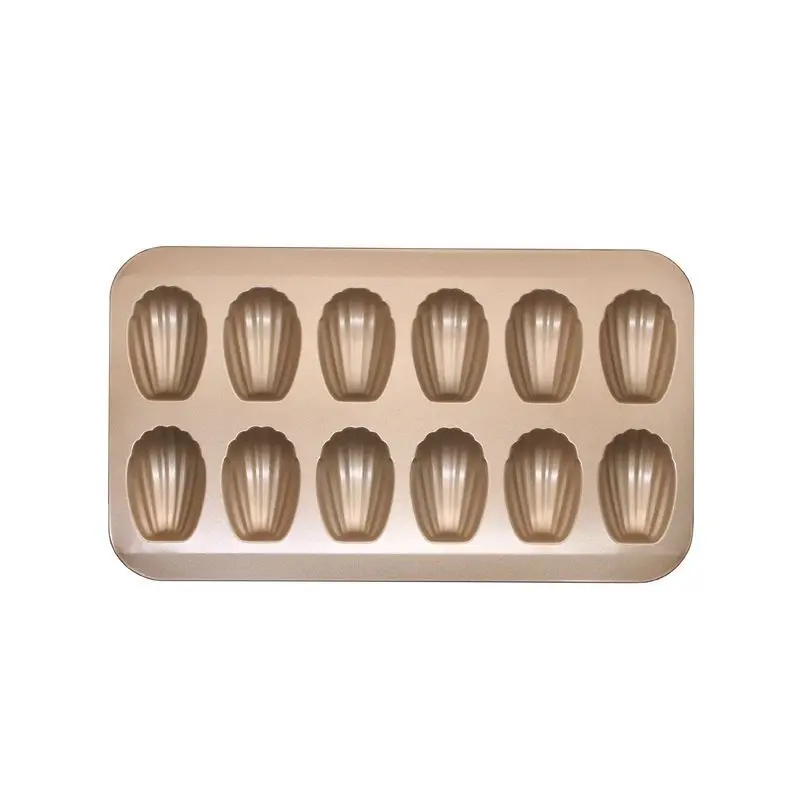 

Food Grade 12 Cavities Carbon Steel Baking Pan Madeleine Shell Shape Non-Stick Baking Pan French Mousse Baking Mold, Gold