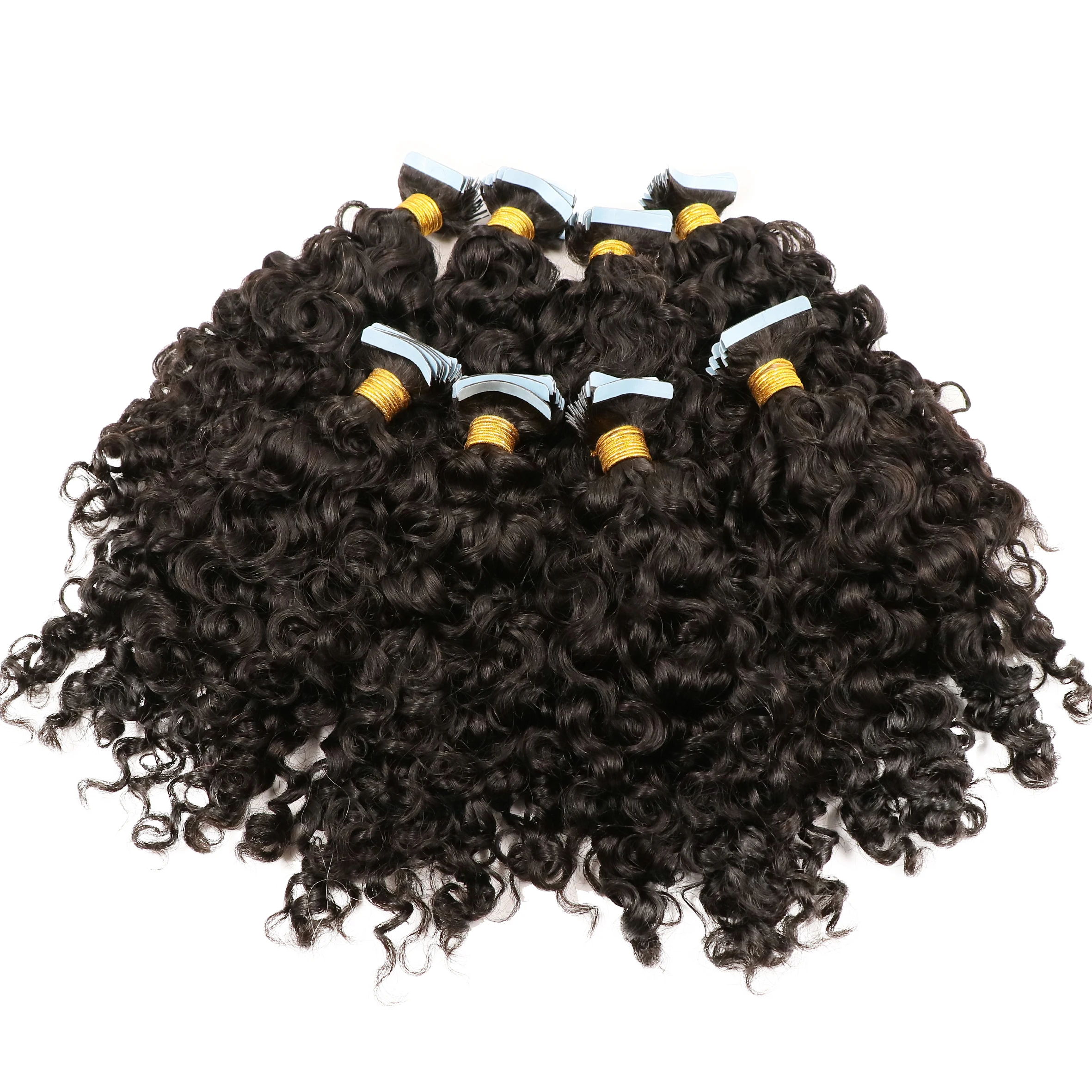 

Wholesale Raw Kinky Curly Tape Hair Cuticle Aligned Indian Human Hair Natural Black 40 Pcs Tape In