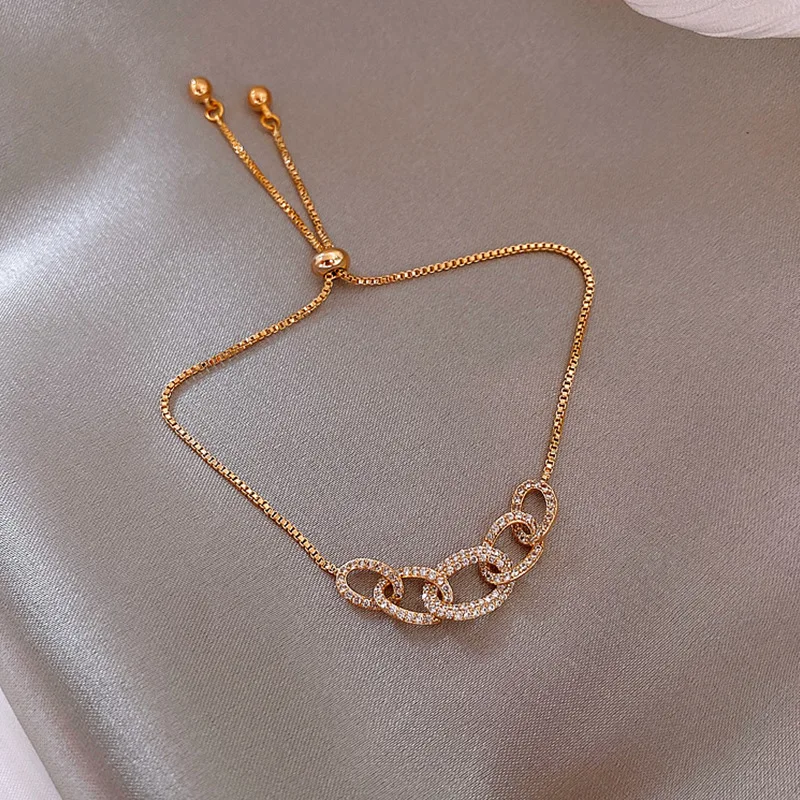 

Gold Micro Paved Cubic Zircon Bracelet Adjustable Chain Shining Zirconia CZ Circle Bracelet For Women Girls