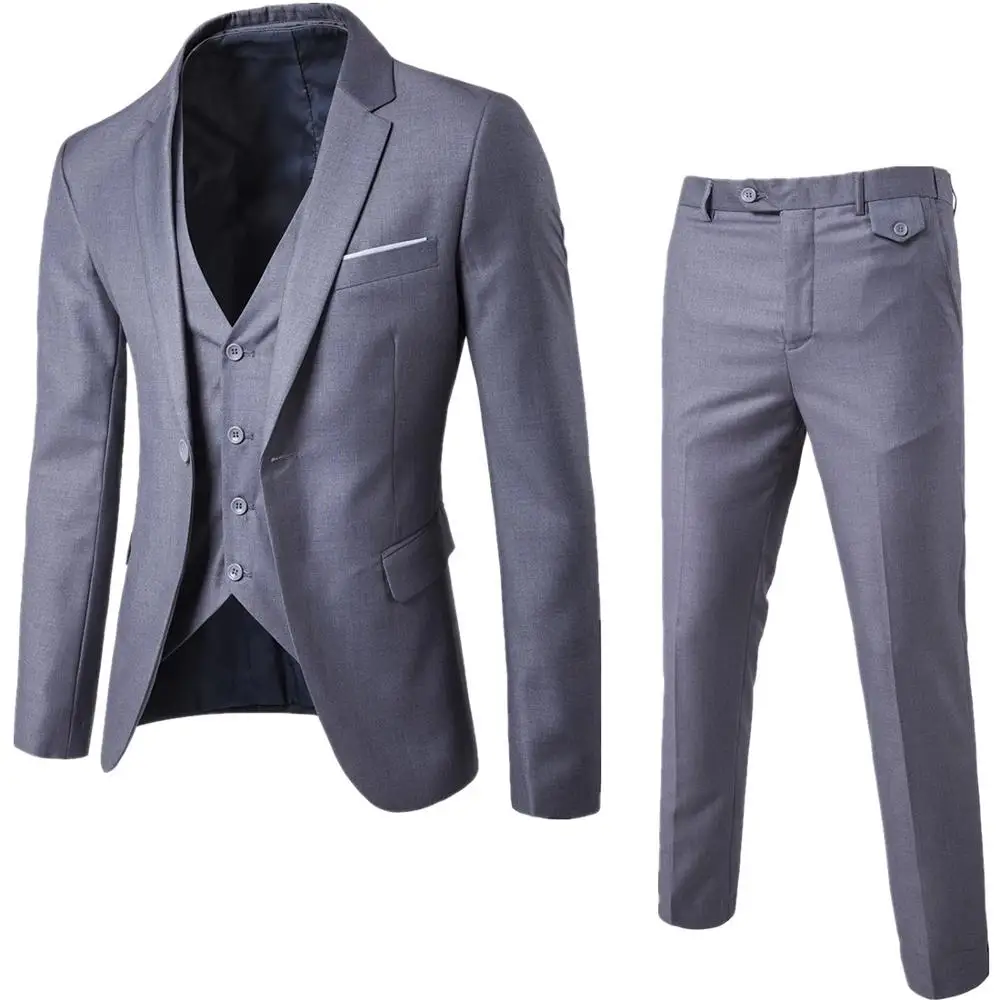 

2019 Fashion Men Three Pieces Of Business Suit Dress Wedding Suit, Wine red;purple;light blue;black;dark grey;light grey;navy