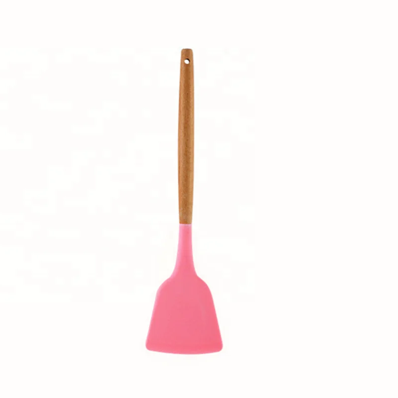 

2021 Hot kitchen wares silicon cooking utensils custom color silicone shovel with wooden handle, Customized color