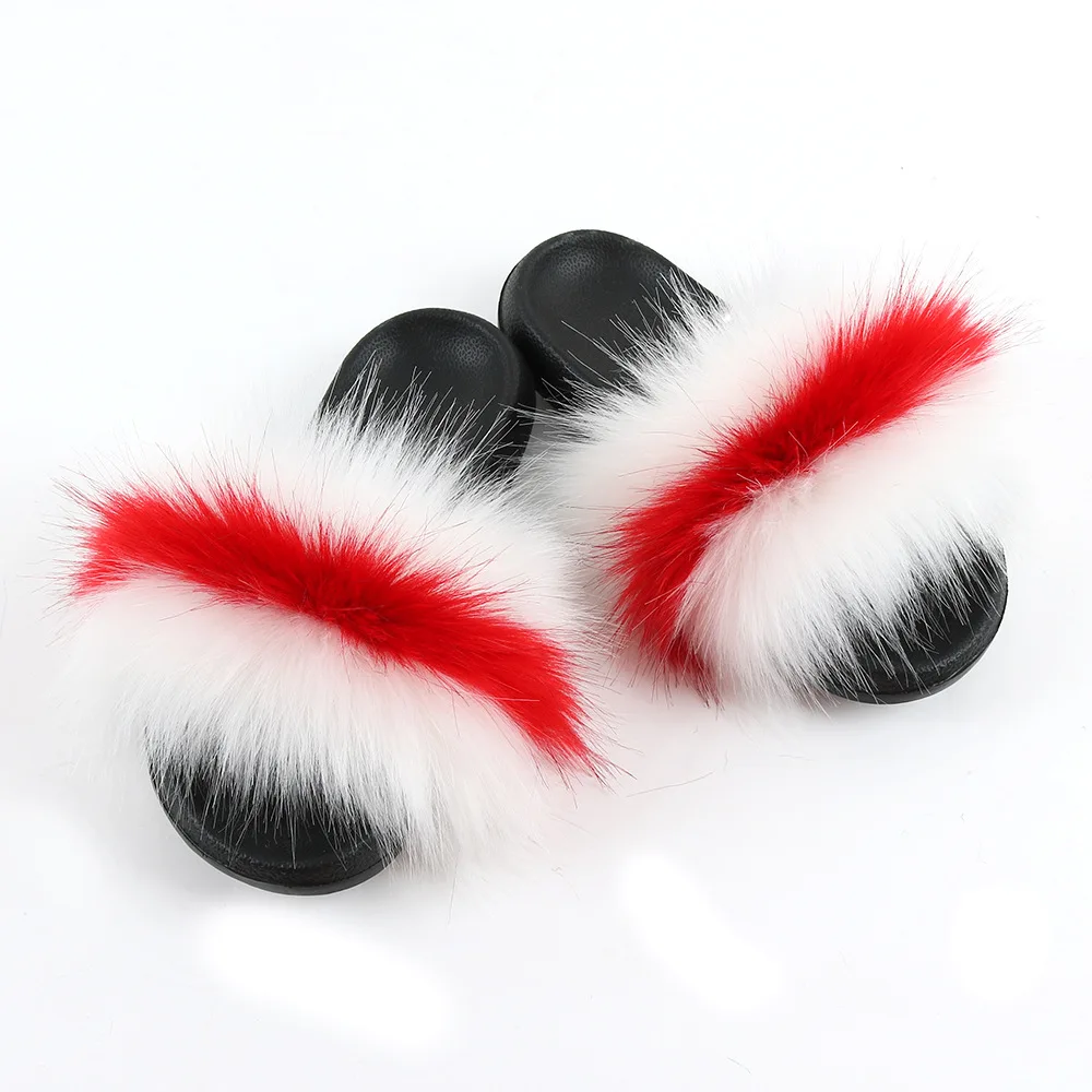 

2021 new design Wholesale real fur slide fox fur slippers for women