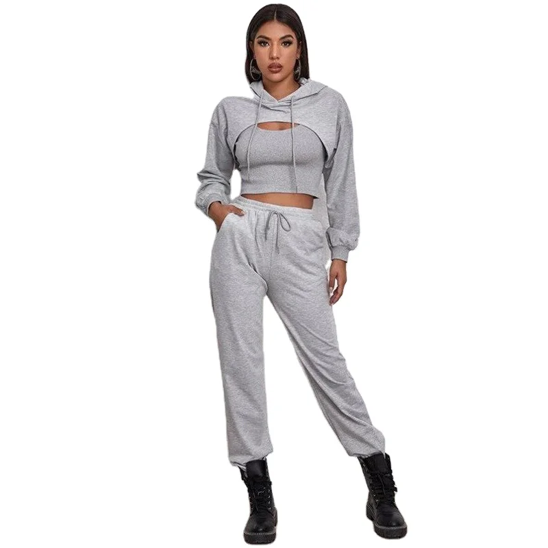 

Autumn Hoodies Sweat Suit Set women 3 piece sets shein women crop top sweatsuit long sleeve sweatshirt Tank vest set