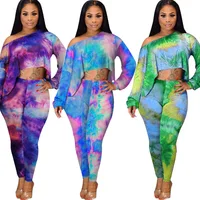 

K8833 Newest Fall Clothing For Women Tye Dye 2 Piece Women Long Sleeve Set