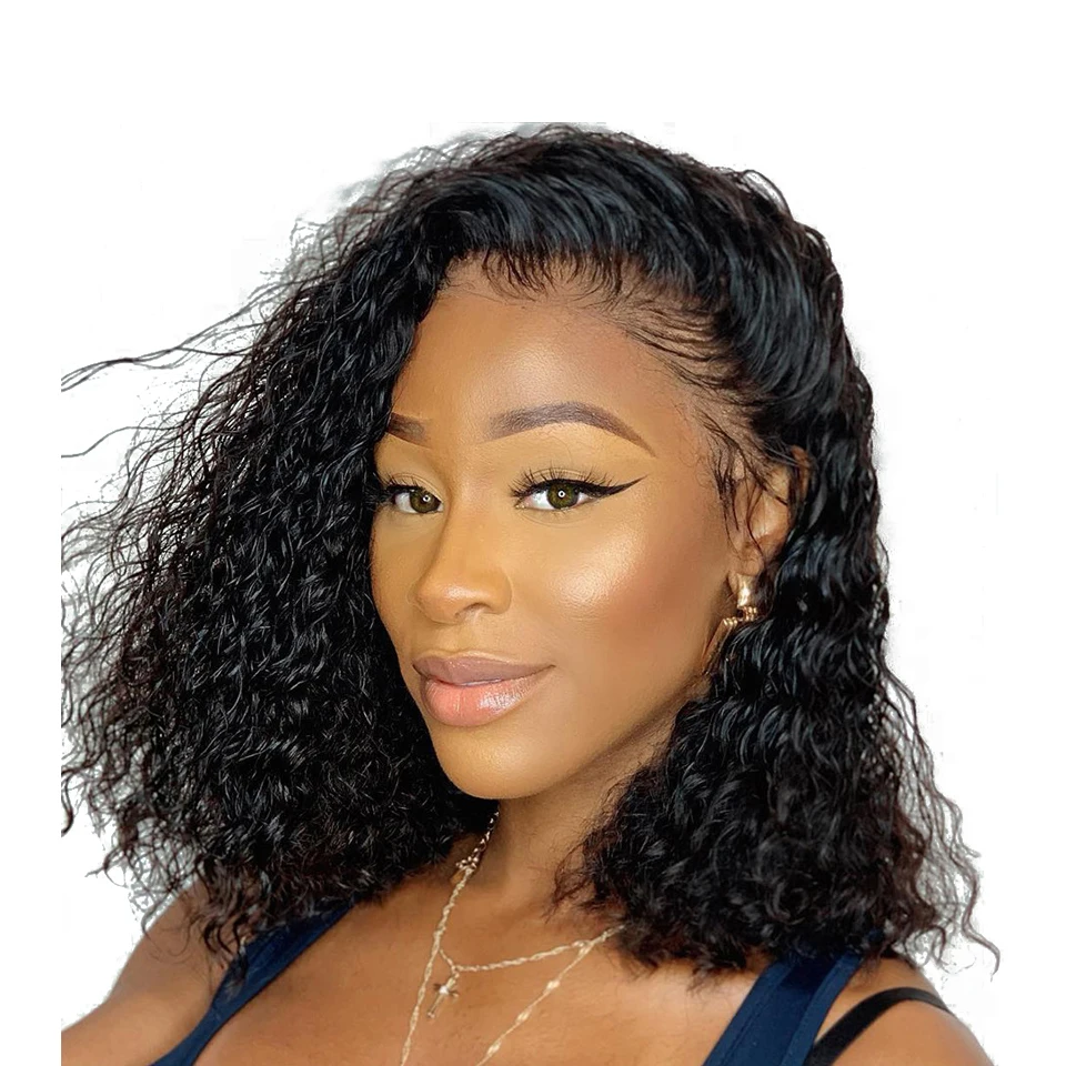 

13by4 Water Wave Bob Wig Brazilian Cuticle Aligned Raw Virgin Human Hair Lace Bob Frontal Wigs 150% Density For Black Women