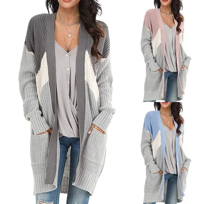 

Factory Casual Sweater Women's Sweaters Long Sleeve Open Front V Neck Contrast Color Knit Cotton Cardigan Sweater Coat