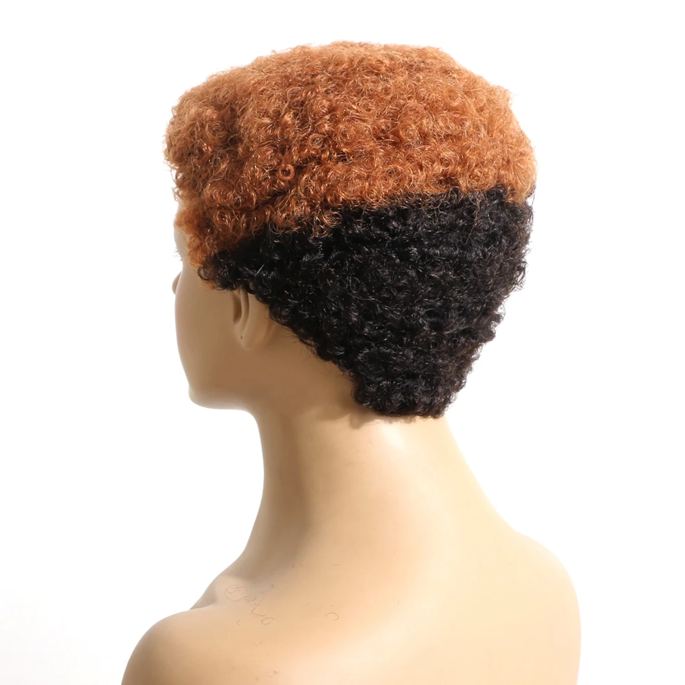 

New Trend Contrast Color Wig 30 Black, 99J Black Machine made Human Hair Short Curly Fringe Wig For Black Women