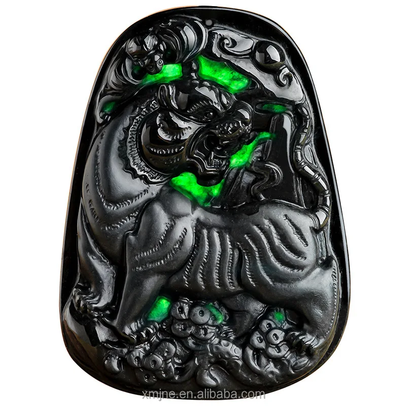 

Certified Grade A Natural Jadeite Ink Jade Tiger Brand Tiger Pendant Ink Jade Ice Jade Men And Women Necklace Pendant Jewelry