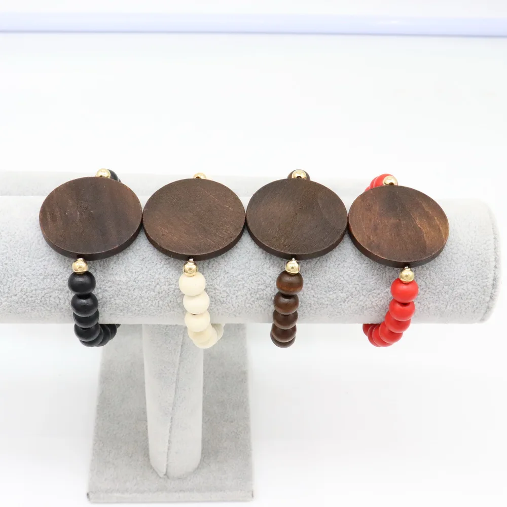 

Best Selling Personalized Engraved Monogram Wooden Disc and Elastic Beads Bracelets