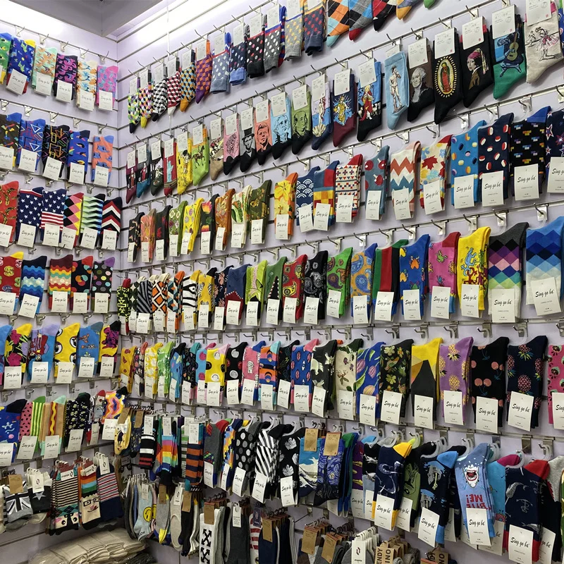 
Customized funny novelty patterned colorful dress socks premium cotton crew happy crazy food socks for men 