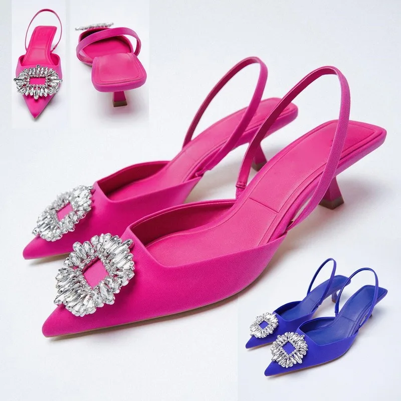 

New rhinestone pointed toe toe stiletto sandals high-heeled Muller shoes women