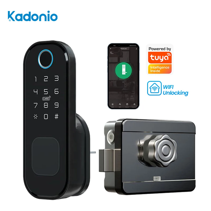 

Kadonio Magnetic Digital Keypad WiFi RFID Card Fingerprint Smart Electronic Front Door Lock Rim Lock Outdoor For Home