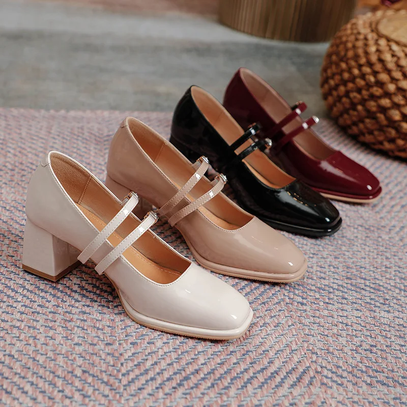 

2021 new arrivals Retro British style Retro Mary Jane leather shoes shoes chunky heels mary jane Patent leather shoes women