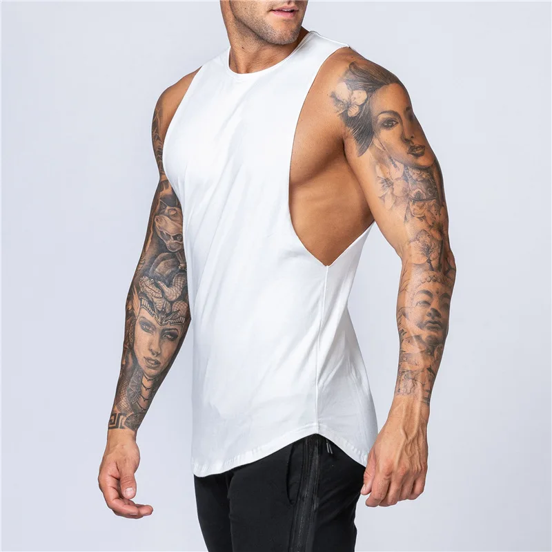 

Man Training Crop Tops Fitness Bodybuilding Lower Cut Armholes Vivid Vest Muscle Singlets Activewear Mens Oversized Top, Customized color