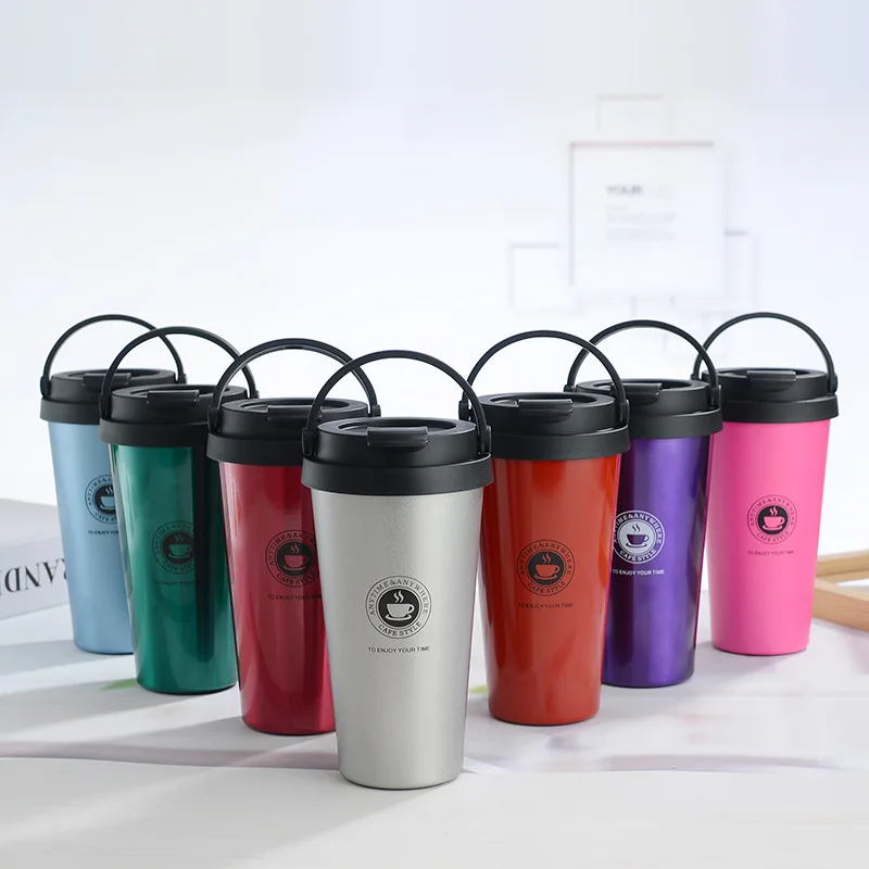 

Wine Cup coffee Beer Stemless Stainless Tumbler Insulated Thermos 500ml Hot beverage thermos Handle cold car cup