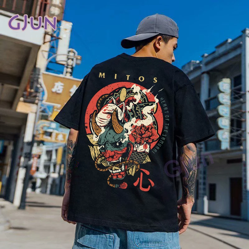 

Men's T-Shirts 2021 Japan Style Samurai Printed Tshirts Hip Hop Cotton Tops Tees Streetwear Big Pattern ,Drop Shipping 4XL 3XL