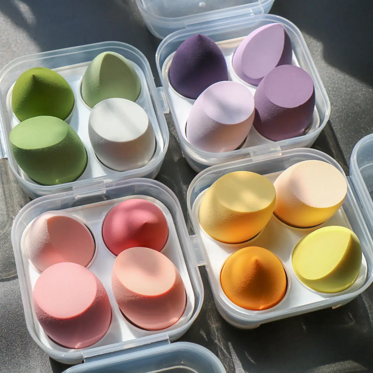 

4pcs Makeup Blender Cosmetic Puff Makeup Sponge with Storage Box Foundation Powder Sponge Beauty Tools Women Make Up Accessories, Multiple colors