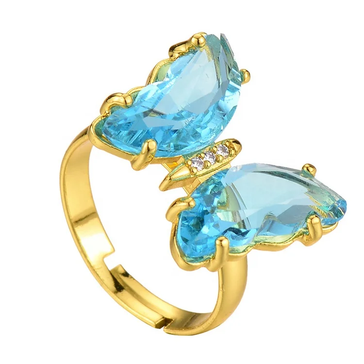 

Crystal  Butterfly Natural Stone Ring, Golden plated color