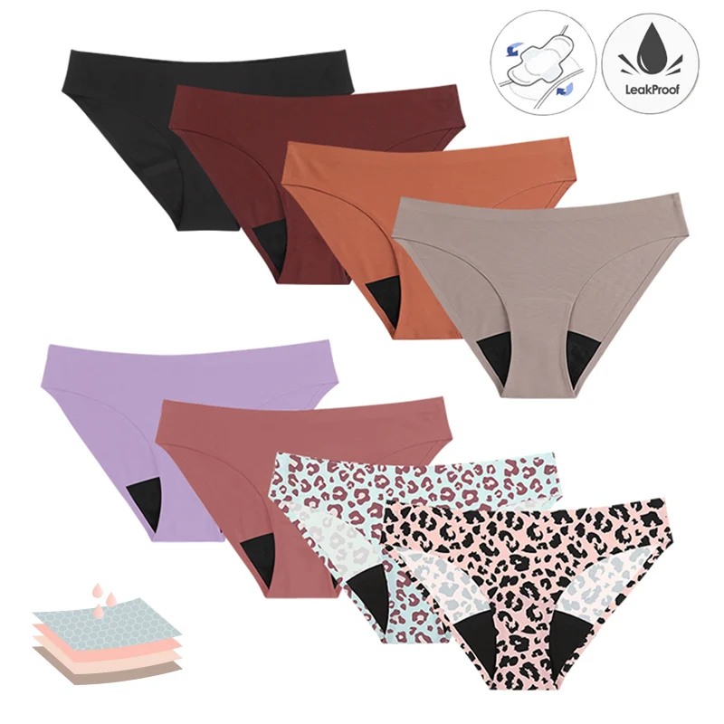 

4 Layers Menstrual Panties Teen Girl Breathable Women Period Underwear Leopard Period Panties For Women, Multi color