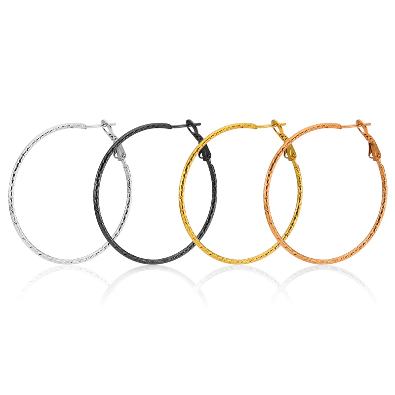 

Titanium steel stainless steel exaggerated shrimp male buckle big ear hoop earrings embossed pattern road thin earrings, Silver color