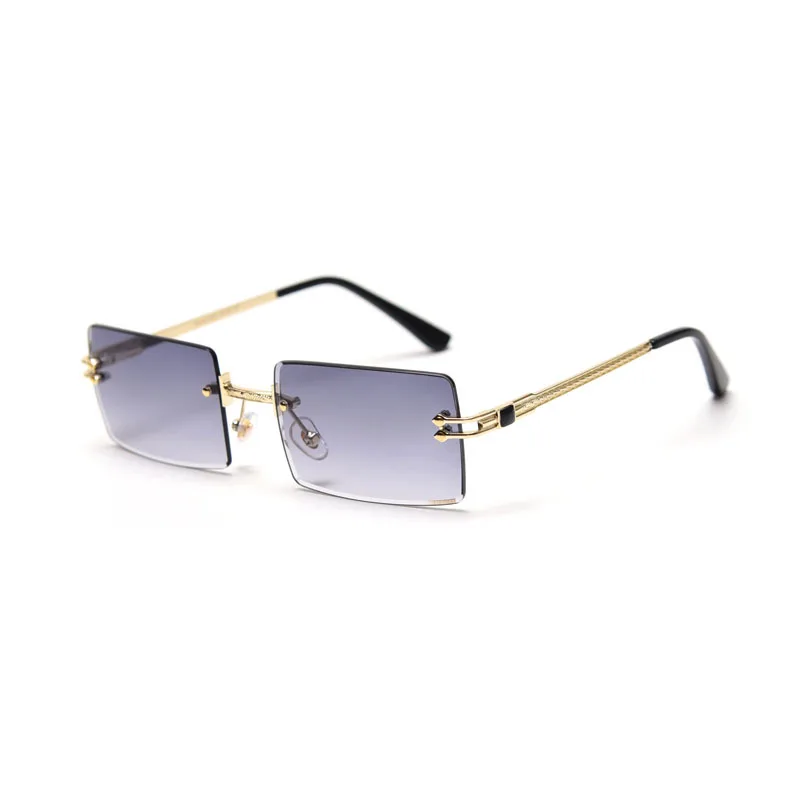 

New sunglasses 2021 diamond cut lens square rimless sin marco beveled sun glasses gold metal accent spring hinge hip hop shades