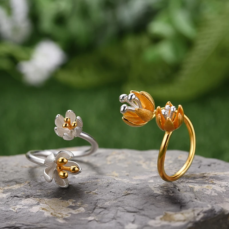 

Handmade silver jewelry two-tone flower shape gold ring design