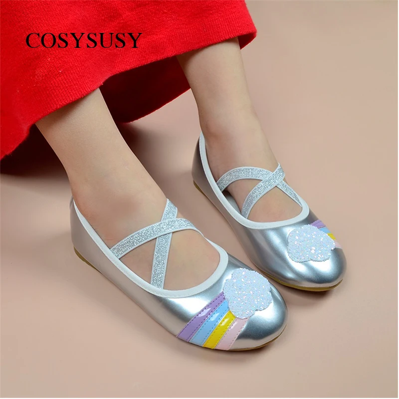 

High cost performance soft insole anti-slip flat ballerina girls children shoes, Silver