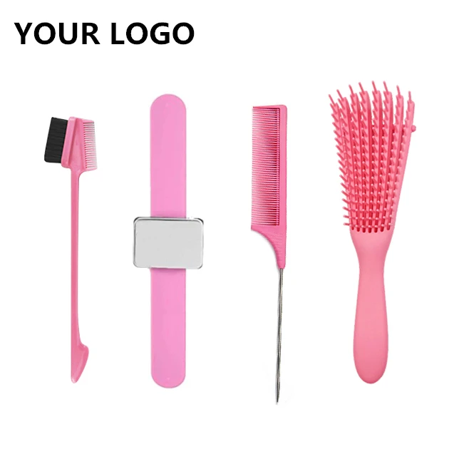 

Professional Custom Logo Comb Rat Tail Curly Hair Brush Textured Edge Brush Eyelash Salon Hairdressing Accessories, Multi color