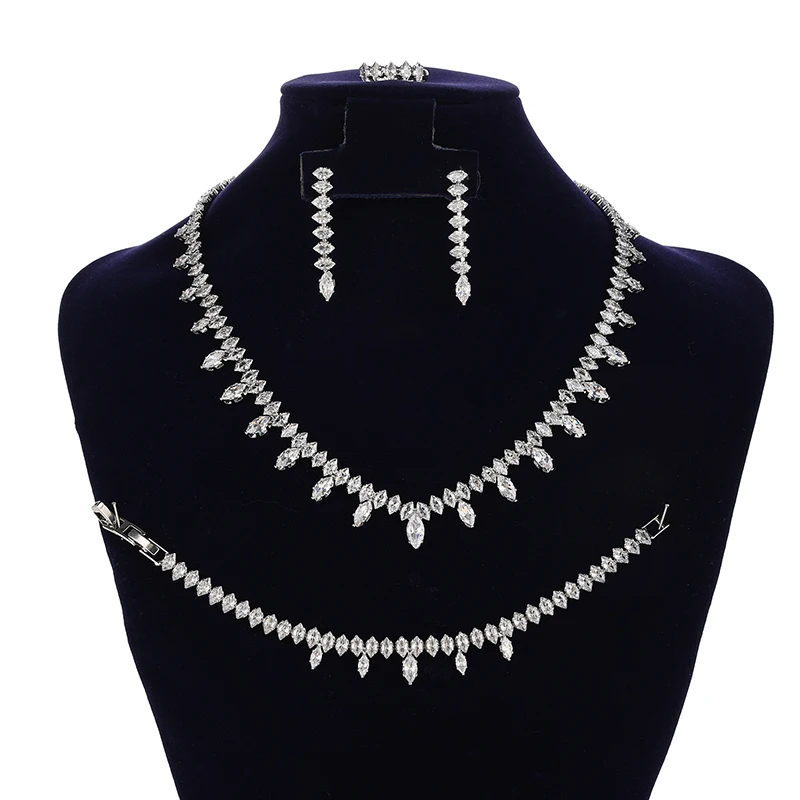 Wholesale Ready Stock Dainty Wedding Accessory Copper CZ Zircon Luxury Bridal Jewelry Set for Women BN9067 Bijoux Femme Ensembl