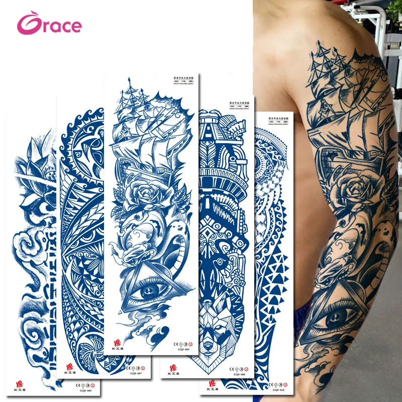 

GZQB 001-020 New Design Large Size Full Arm Temporary Permanent juice Tattoo Sticker For Man Sleeve Tattoos long time tattoo, Cmyk