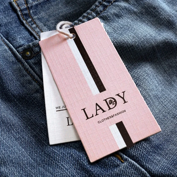 

free design custom thick textured paper clothing hang tags for clothing with own logo, White,black,pink